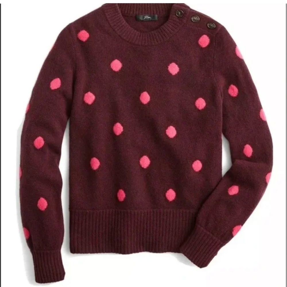 J. Crew Burgundy and Pink Polka Dot Sweater